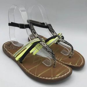 Sam & Libby Thong Sandals Black Tribal Neon Silver Metallic Strappy Size9